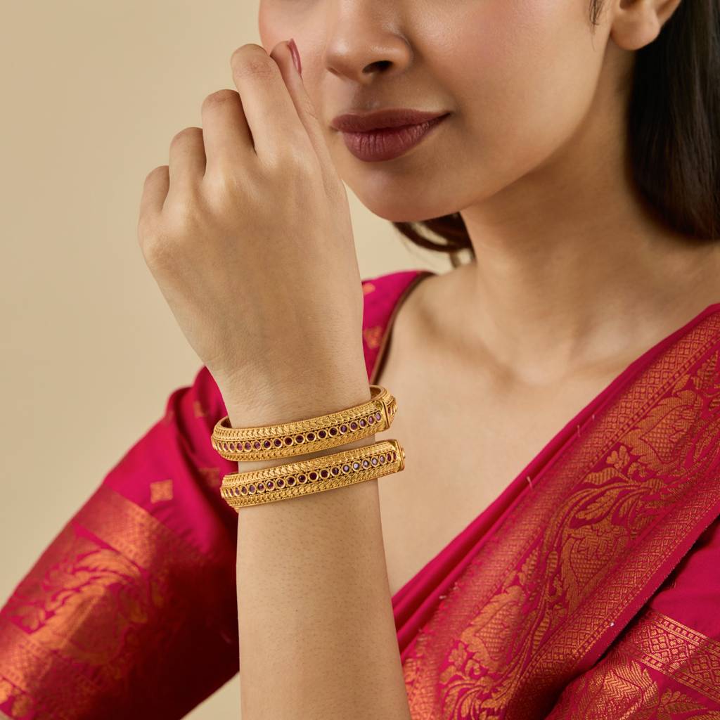 Kushal'S Fashion Jewellery Ruby Gold-Plated Ethnic Antique Bangle-181916 : 434556