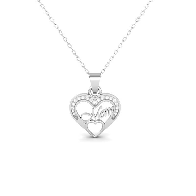 "Mom" Heart Moissanite Necklace : TGDP-297-Y