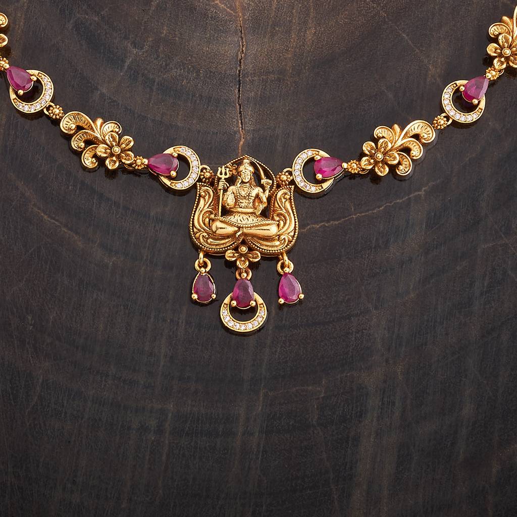 Kushal'S Fashion Jewellery Gold Plated Ruby & Cz Studded Antique Jewellery Set : 427753