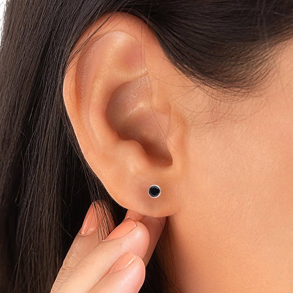 925 Silver Black Onyx Cz Stud Earrings Â Minimalist Round Jewelry Gift : SE_000617