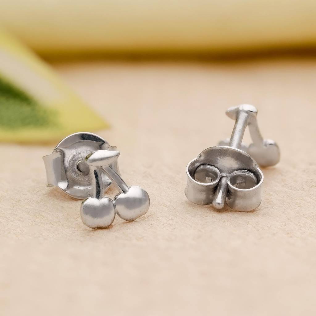 925 Silver Cherry Stud Earrings | Cute Fruit Jewelry For Women : SE_000809
