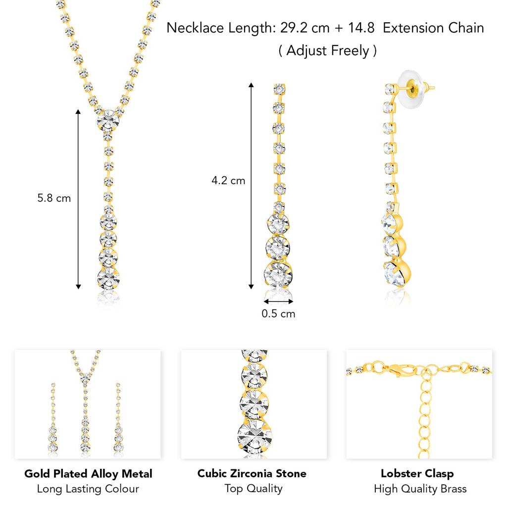 American Diamond Studded Necklace & Earrings Set Fashion Stylish Design Jewellery Gift For Women & Girls-Px8N18 : PX8N18G