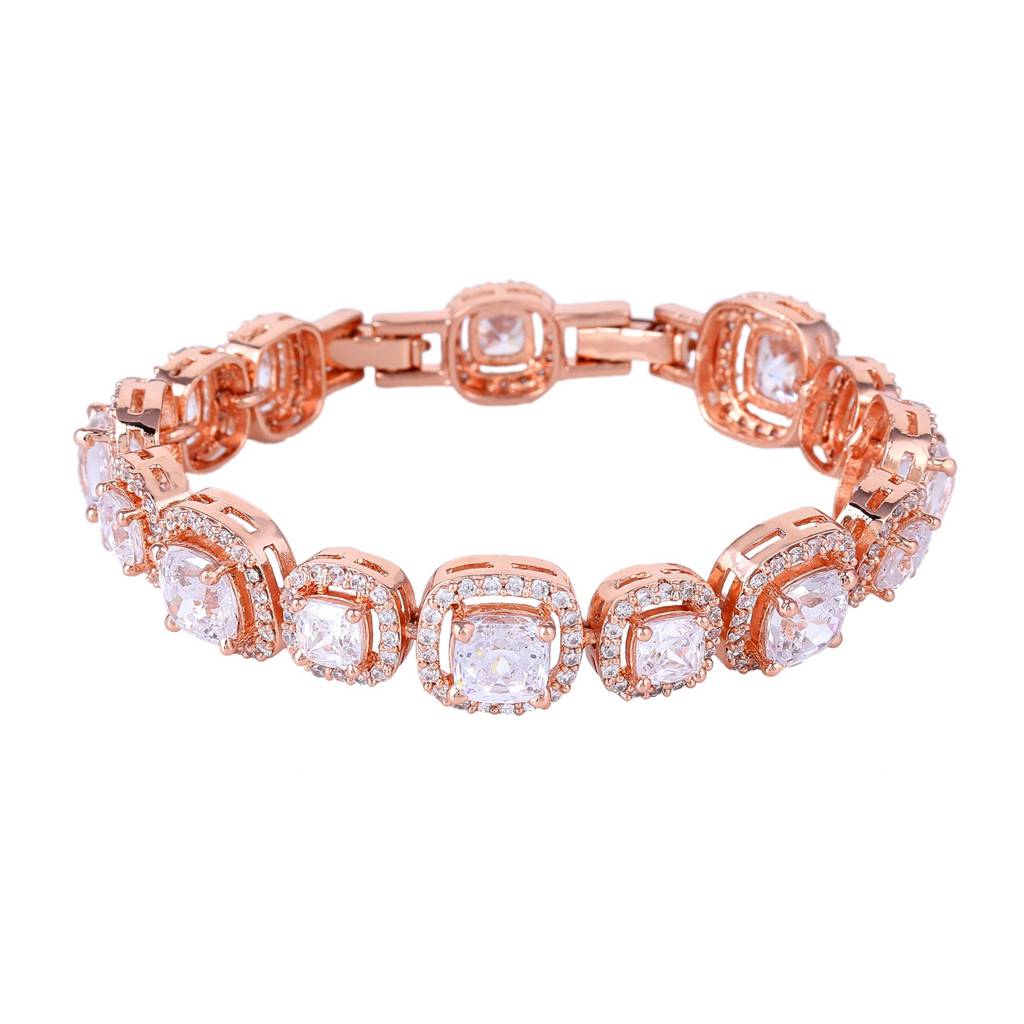 Estele Rosegold Plated Exquisite White American Diamonds Charm Bracelet For Womenâ A Touch Of Luxury For You : AD-066-RGWEBR
