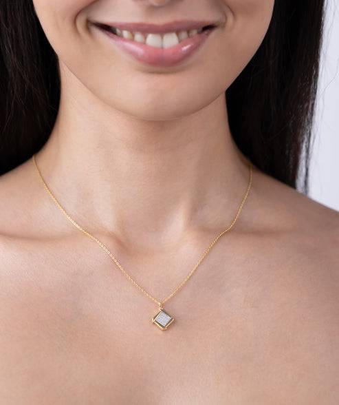 18K Gold Vermeil Modern Geometric Square Pendant And Earring Set For Her | Git For Womens And Girls : KES0032_KNP0063