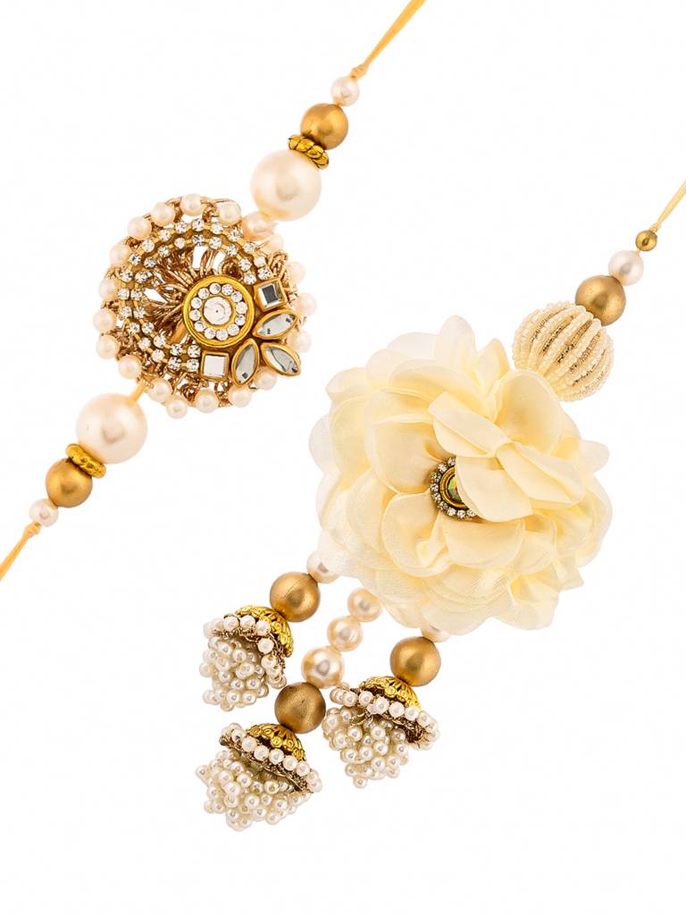 Faux Pearls  Kundan Gems Bhaiya Bhabhi Lumba Rakhi : 8905124525274