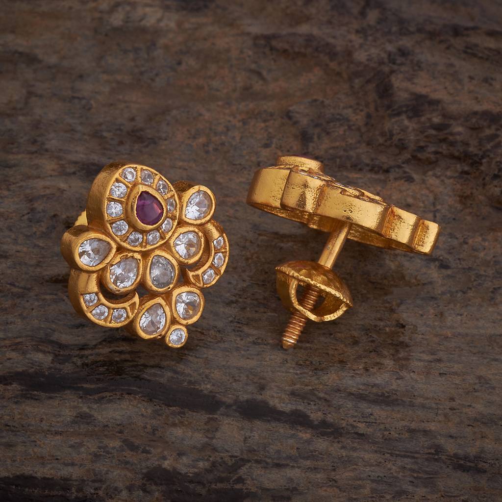 Kushal'S Fashion Jewellery Ruby Gold-Plated Ethnic 92.5 Pure Silver Temple Studs-177353 : 425286