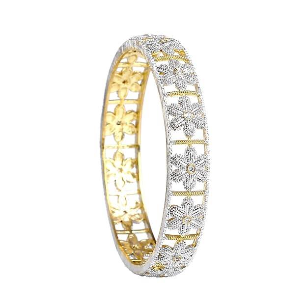 Trendy Dual Tone Bangles With Floral Detailing For Wedding Wear : OSAK003-2TNWE24BANGLE