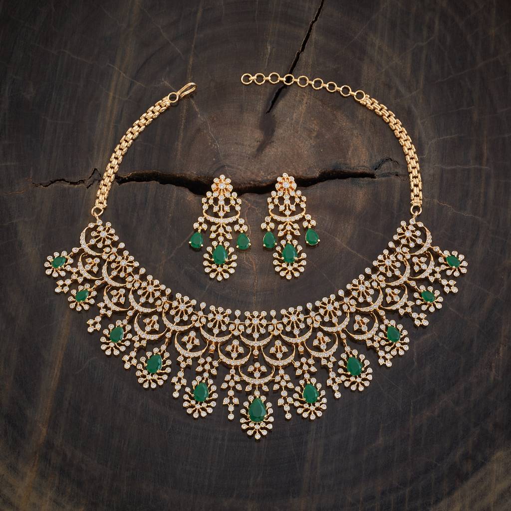 Kushal'S Fashion Jewellery Green Gold-Plated Bridal Zircon Necklace-175825 : 421337