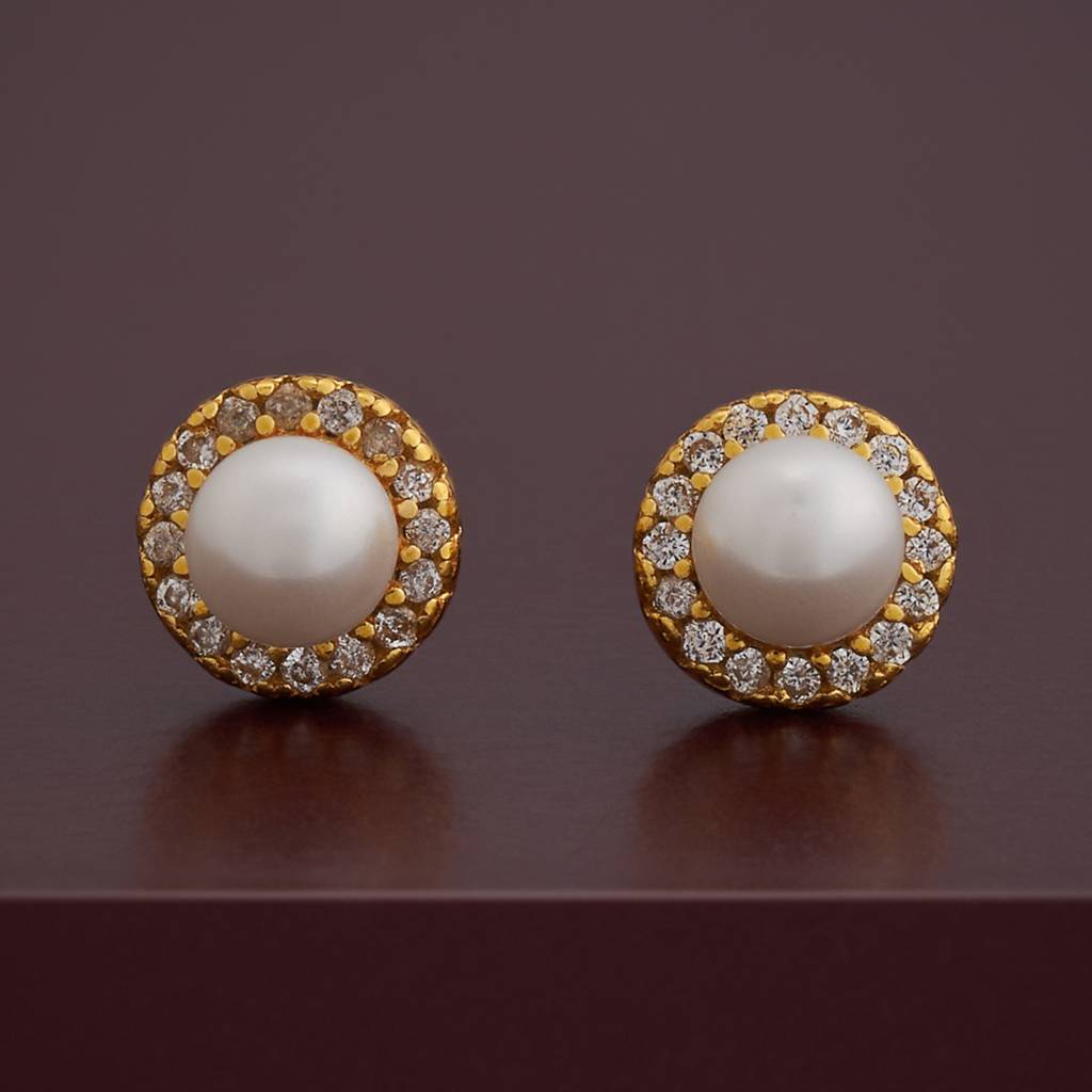 Kushal'S Fashion Jewellery Pearl Plated Synthetic & Zircon 92.5 Sterling Silver Studs-183317 : 437786