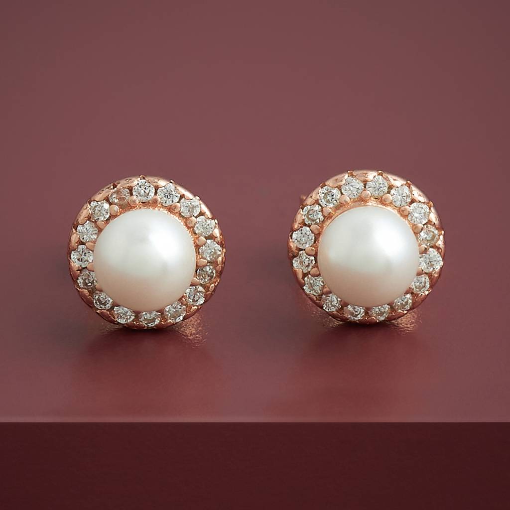 Kushal'S Fashion Jewellery Pearl Plated Synthetic & Zircon 92.5 Sterling Silver Studs-183317 : 437788