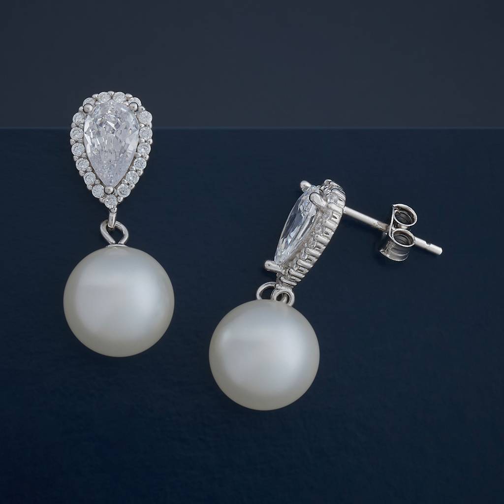 Kushal'S Fashion Jewellery Pearl Plated Synthetic & Zircon 92.5 Sterling Silver Drops-183054 : 437138