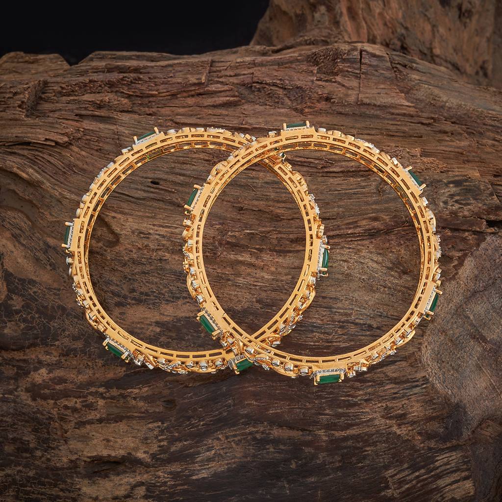 Kushal'S Fashion Jewellery Green Rhodium-Plated Party Zircon Bangle-184649 : 440889