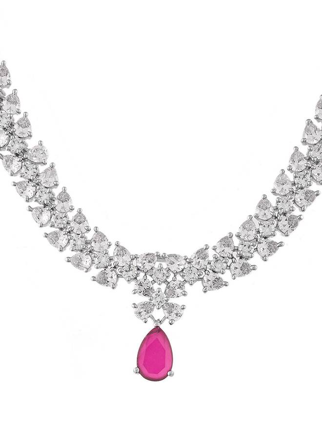 Sparkling Elegance Red And White Cz Jewellery Set : 8905124498929