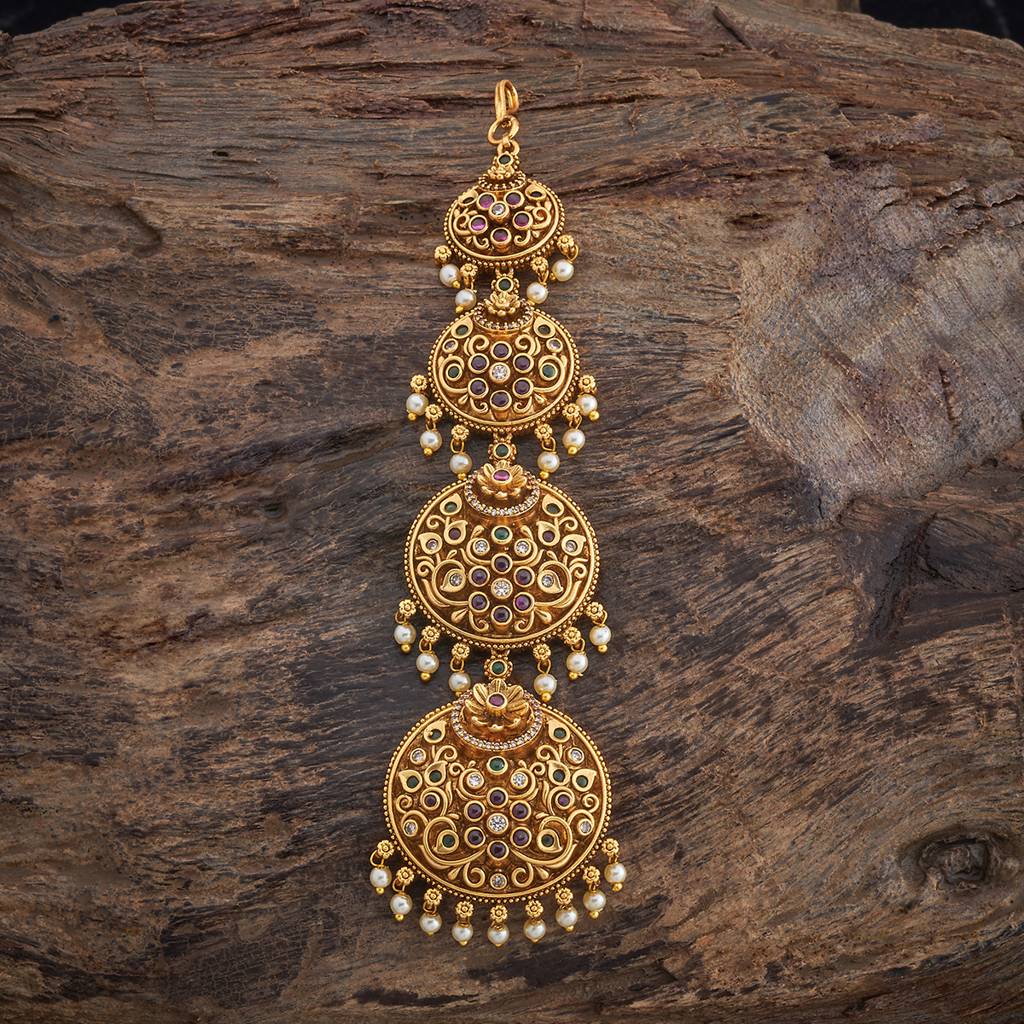 Kushal'S Fashion Jewellery Ruby-Green Gold-Plated Ethnic Antique Maang Tikka-180565 : 431522