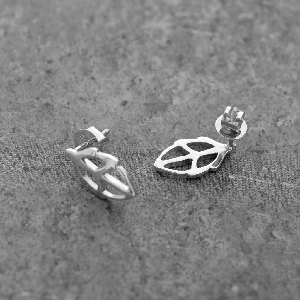 925 Silver Leaf Cage Stud Earrings | Abstract Geometric Minimalist Jewelry Gift : SE_000749
