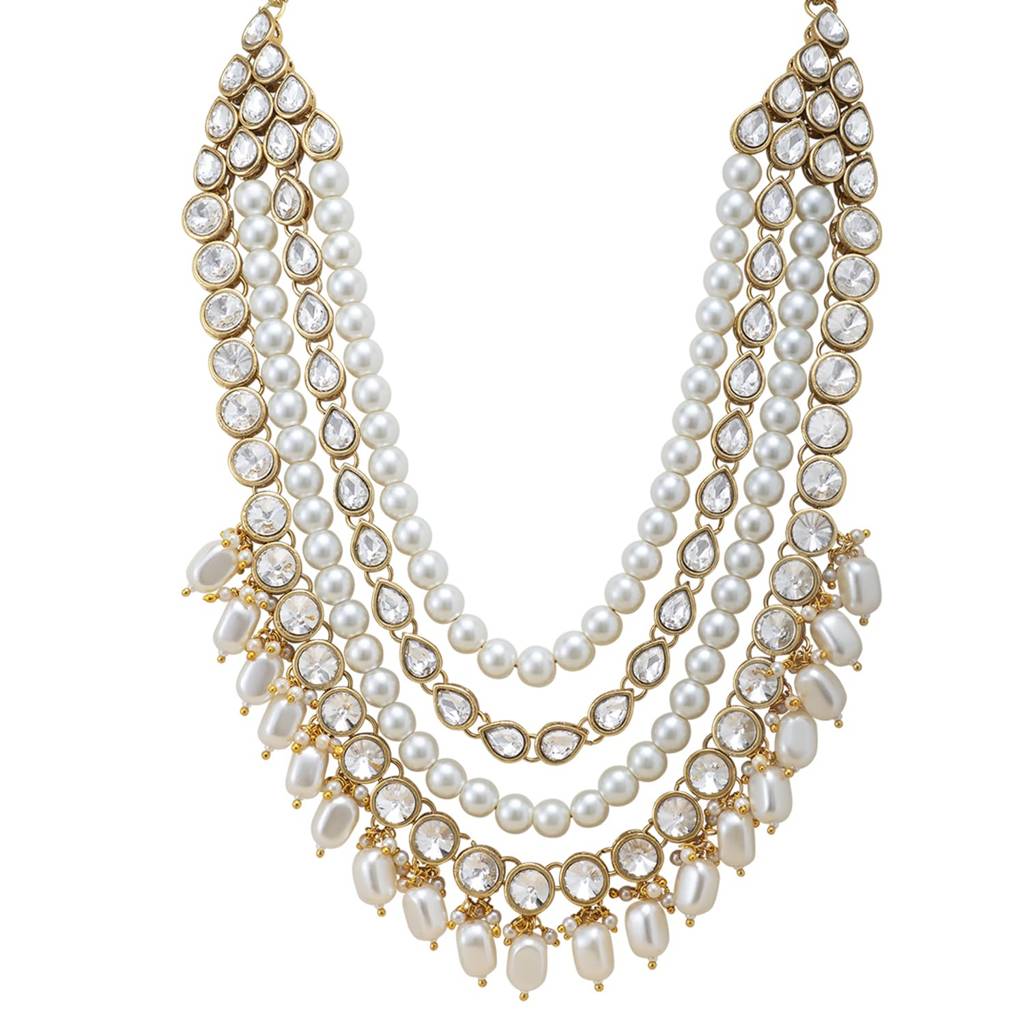 Gold Plated Kundan Long Necklace Earring Indian Traditional Jewellery Set For Women Girls-Pf24N16 : PF24N16W