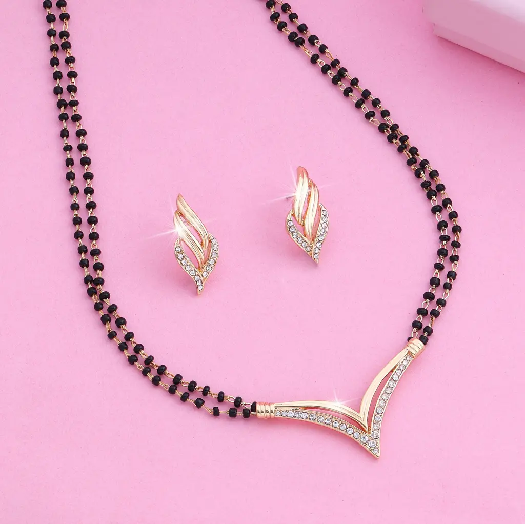Estele Gold & Rhodium Plated Flighting Mangalsutra Necklace Set For Women
