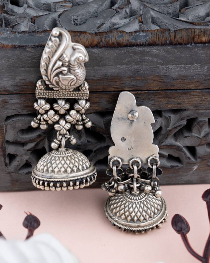Tattva Peacock Jali Textured Grand  Jhumka : SE5025