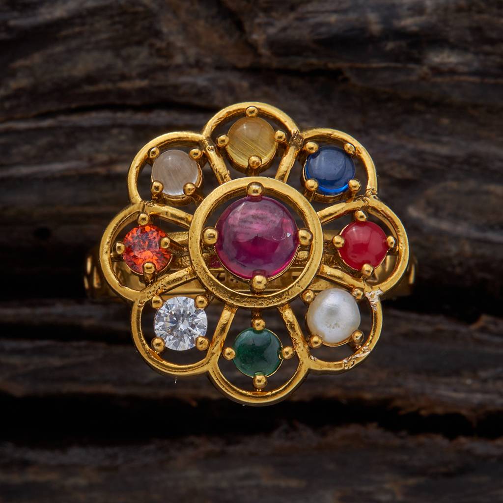Kushal'S Fashion Jewellery Navaratna Gold-Plated Ethnic Copper Antique Finger Ring-153776 : 409623