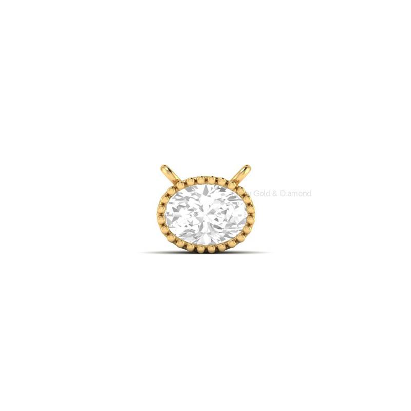 1.0Ct Oval Moissanite Bezel Solitaire Necklace In 14Kt Gold Over Sterling Silver : TGDP-04