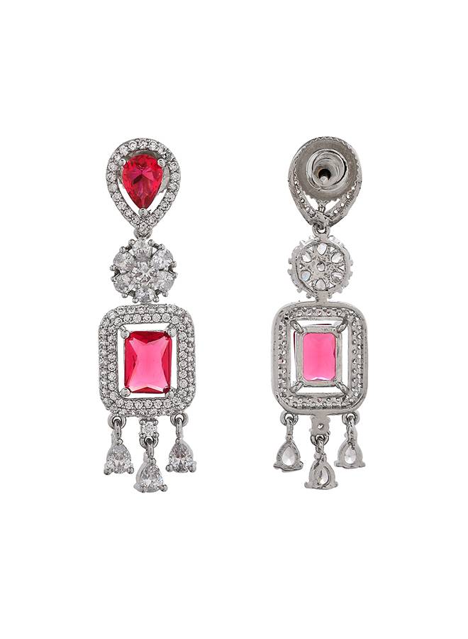 Sparkling Elegance Pink Square Cz Studded Earings : 8905124499551