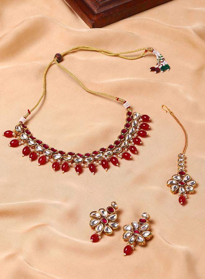 Pink - Golden Plated Brass Kundan & Stone Necklace Set main image 1