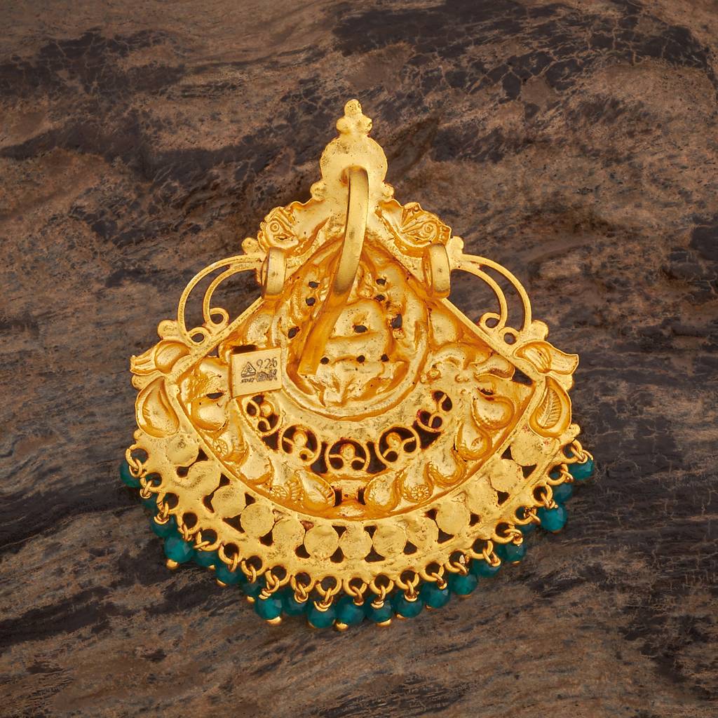 Kushal'S Fashion Jewellery Ruby-Green Gold-Plated Ethnic 92.5 Pure Silver Temple Pendants-177654 : 425888