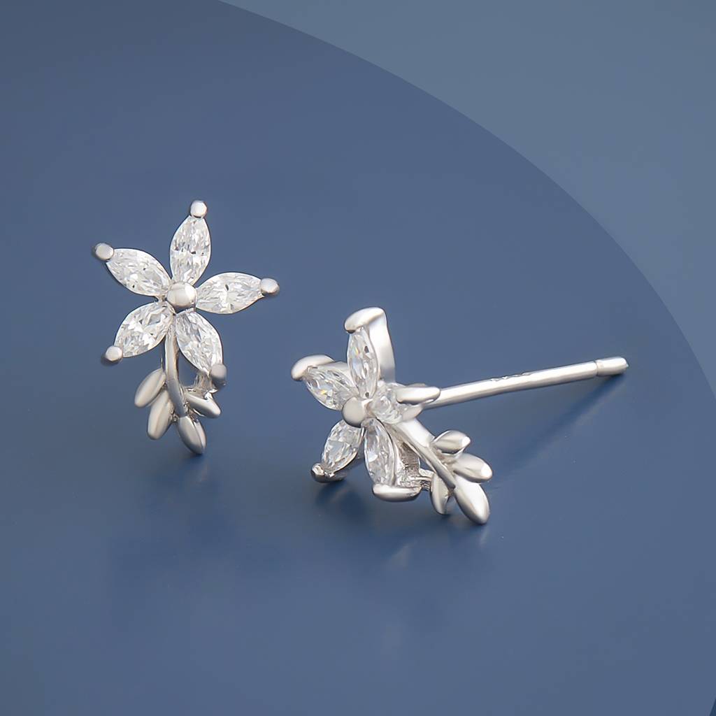 Kushal'S Fashion Jewellery White Rhodium-Plated Party Zircon 92.5 Sterling Silver Stud Earrings-160990 : 385217