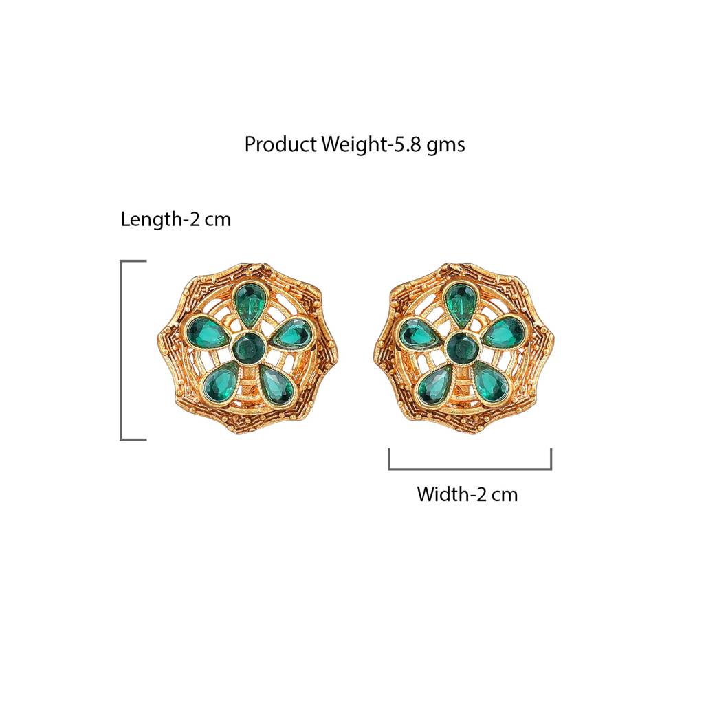 Estele Gold Plated Sparkling Flower Designer Matte Finish Stud Earrings With Green Crystals For Women : AD-116716-IGGNER