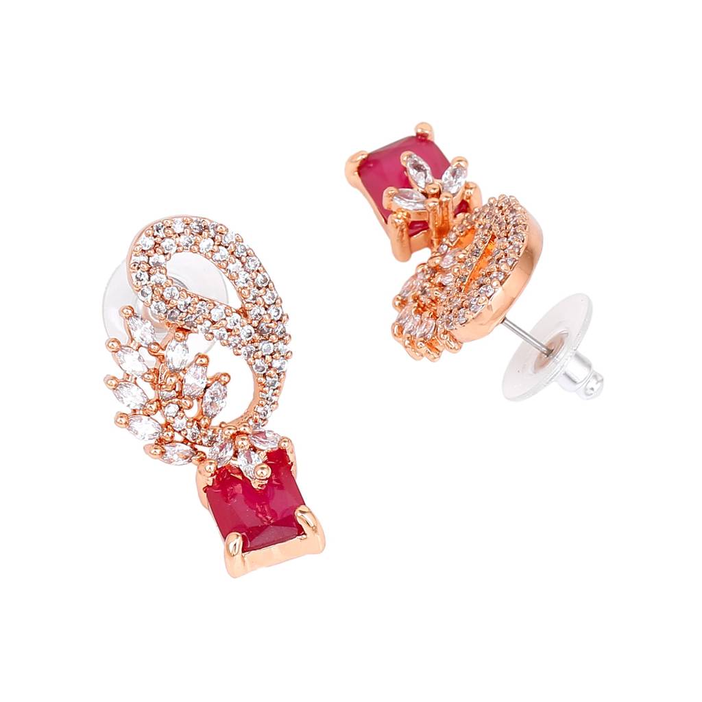 Estele Rose Gold Plated Cz Peacock Designer Earrings With Ruby & White Stones For Women : AD-114716-RGRBER