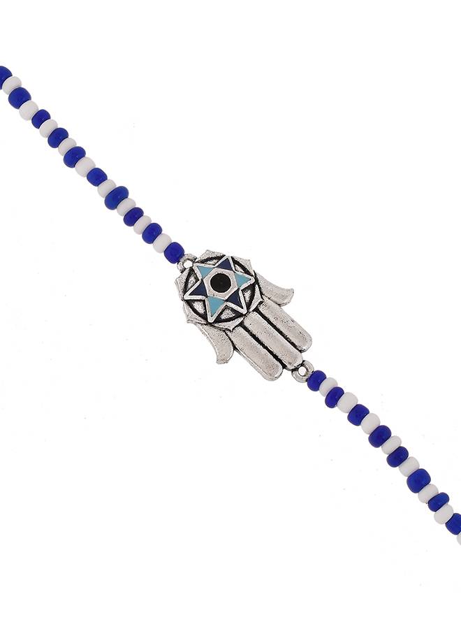 Evil Eye Blue And White Beads Hamsa Anklet : 8905124479522