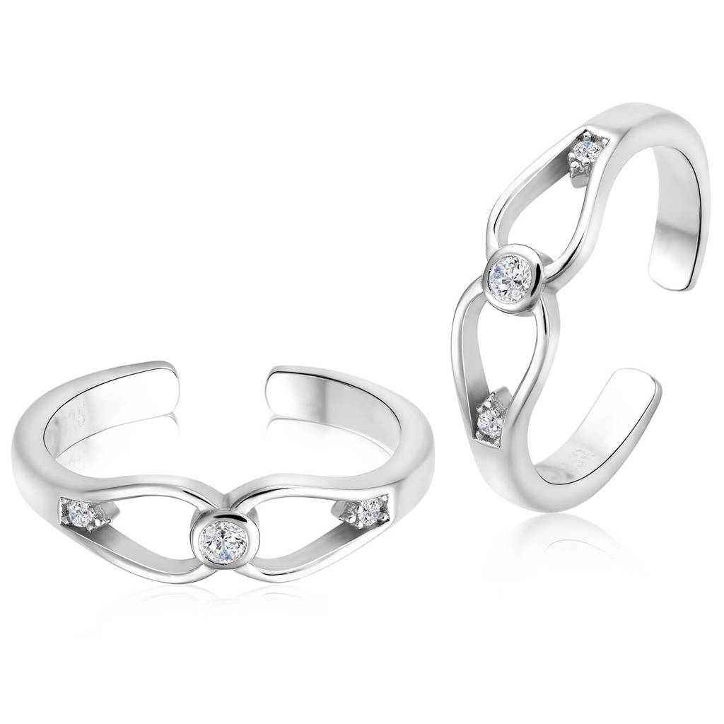 925 Sterling Silver Cubic Zirconia Studded Adjustable Toe Ring Stylish Bichiya Gift For Women : PF18TR01S