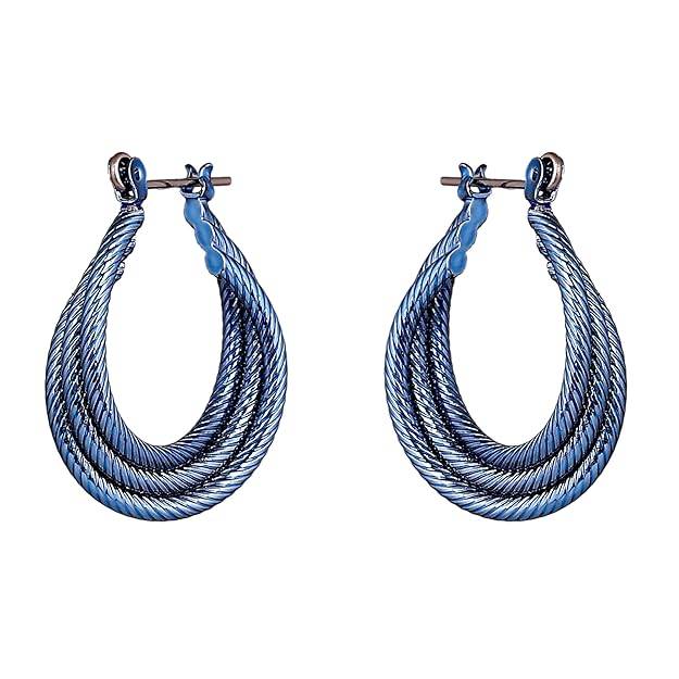 Estele Cobalt Blue Plated Stylish Triple Layered Metallic Hoop Earrings For Women & Girls : 800706-BLER