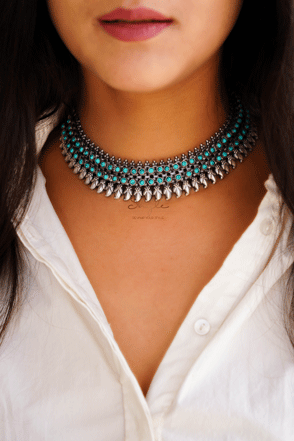 Tattva Turquoise Classic Leaf Drop Necklace : SN2007
