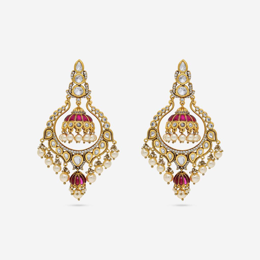 Victorian-Plated Ethnic Kundan Drops - 454140 : 454140
