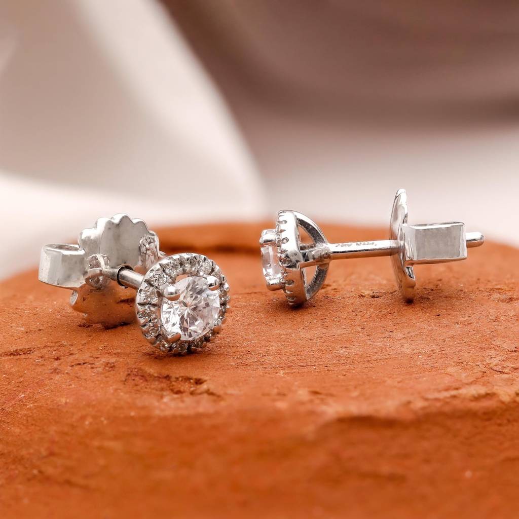 925 Silver Halo Round Cz Diamond Stud Earrings Â Elegant Bridal Gift Jewelry : SE_000623