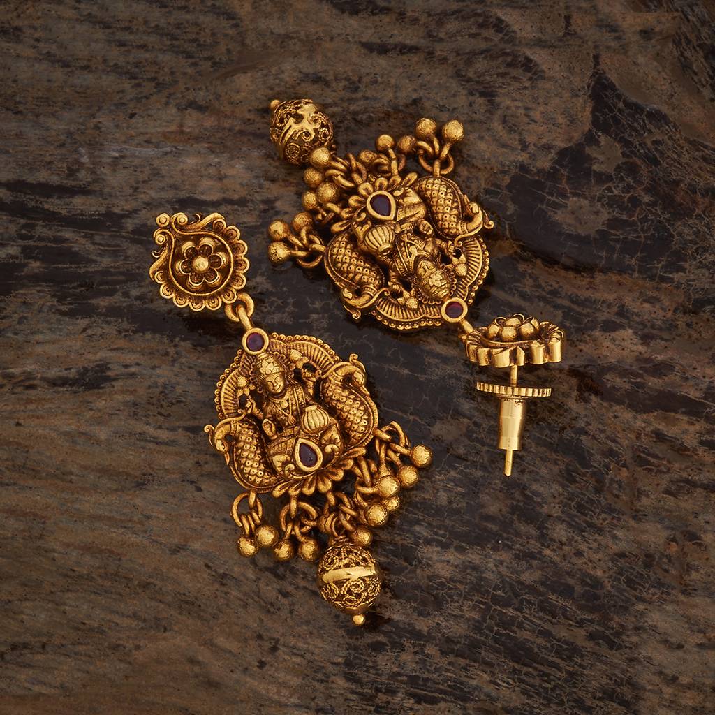 Kushal'S Fashion Jewellery Ruby Gold-Plated Ethnic Antique Drop Earrings-435944 : 435944