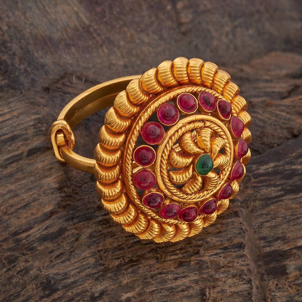 Kushal'S Fashion Jewellery Ruby-Green Gold-Plated Ethnic 92.5 Pure Silver Temple Rings-178145 : 426729