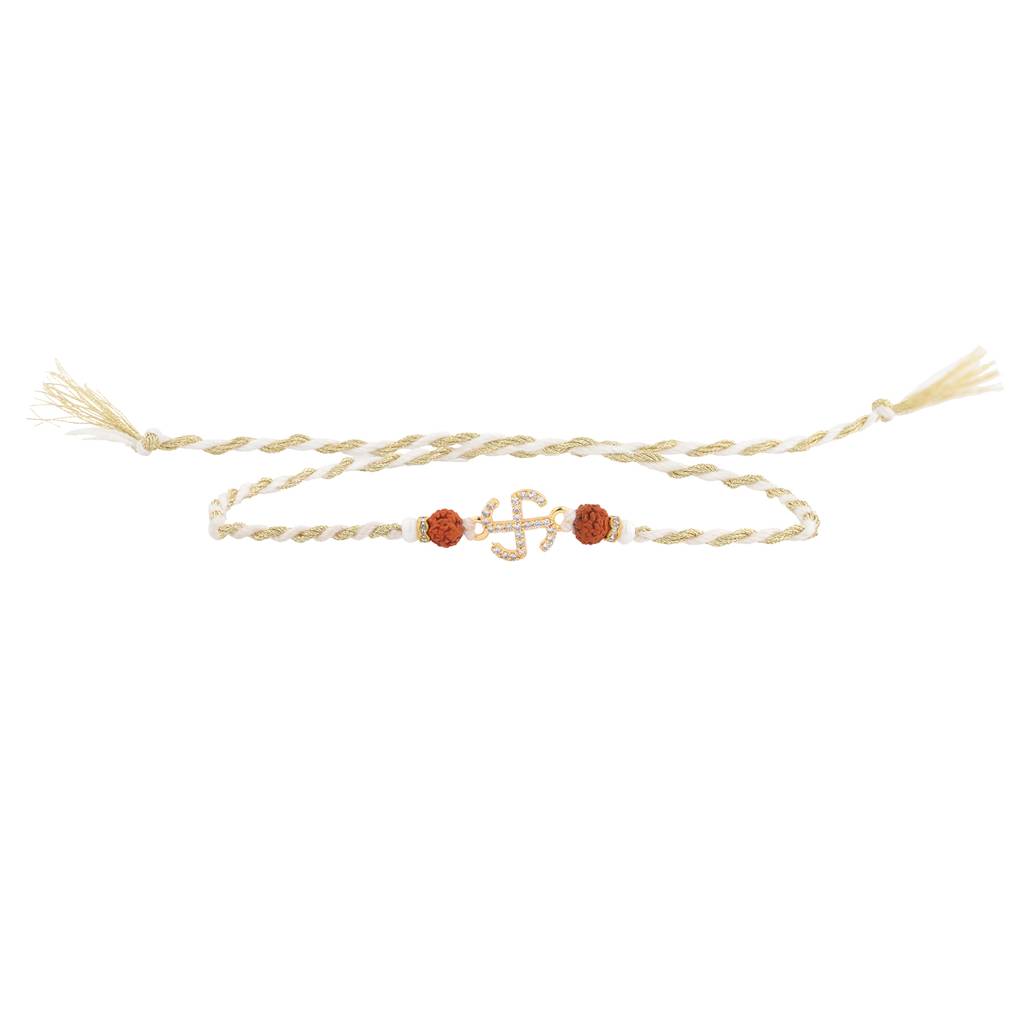 Divine Swastika American Diamond Rudraksha Rakhi For Brother : 8905124560305