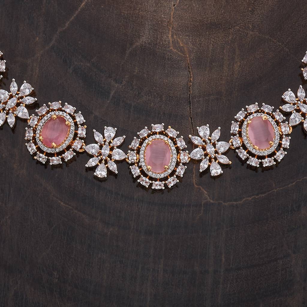Kushal'S Fashion Jewellery Rhodium-Plated Ruby & Cubic Zirconia Studded Jewellery Set-177108 : 424543