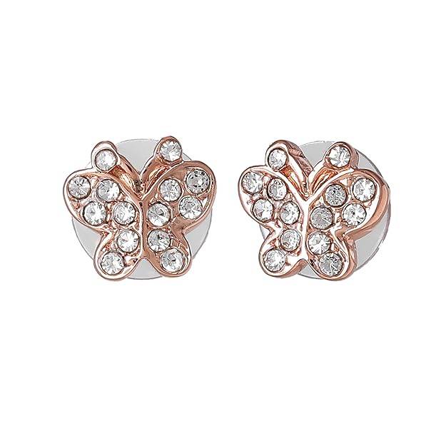 Rosegold Plated Dazzling White Crystals Enhanced Simple Butterfly Design Stud Earrings For Girls : 346703-RGER