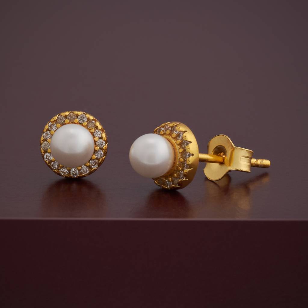 Kushal'S Fashion Jewellery Pearl Plated Synthetic & Zircon 92.5 Sterling Silver Studs-183317 : 437786