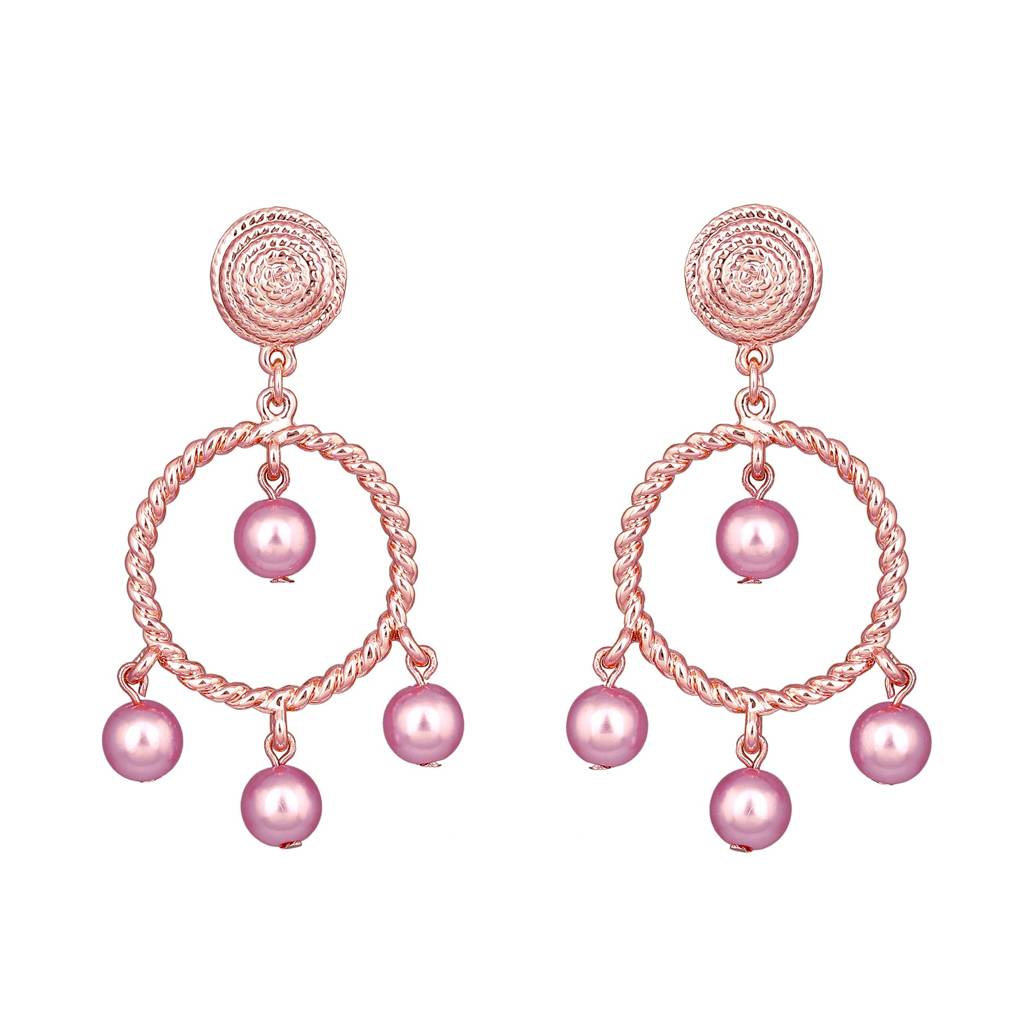 Estele Rosegold Plated Princess Earrings With Purple Pearl Drops For Women : 698704-IGER