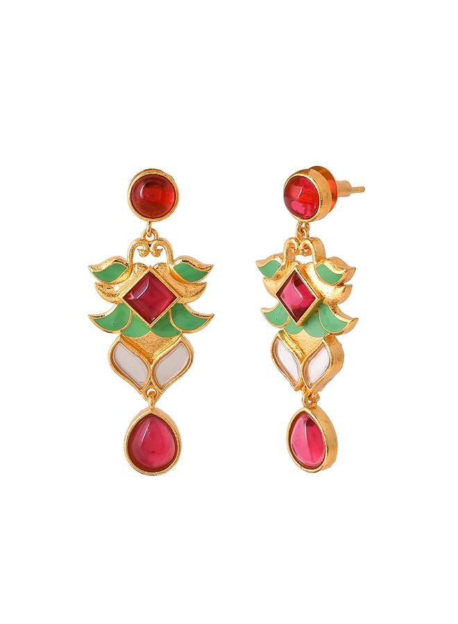 Forever More Pink Green Lotus Drop Earings : 8905124498141