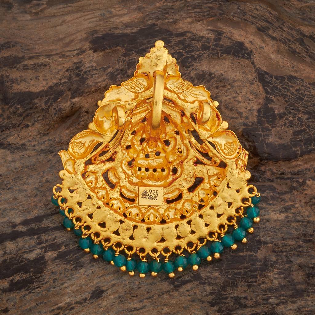 Kushal'S Fashion Jewellery Ruby-Green Gold-Plated Ethnic 92.5 Pure Silver Temple Pendants-177656 : 425890