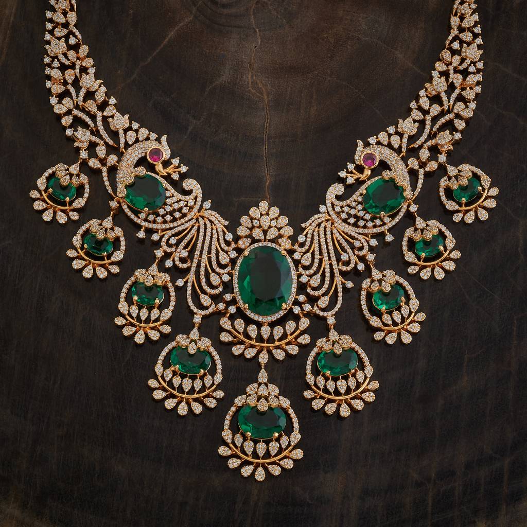 Kushal'S Fashion Jewellery Green Gold-Plated Bridal Zircon Necklace-173992 : 417536