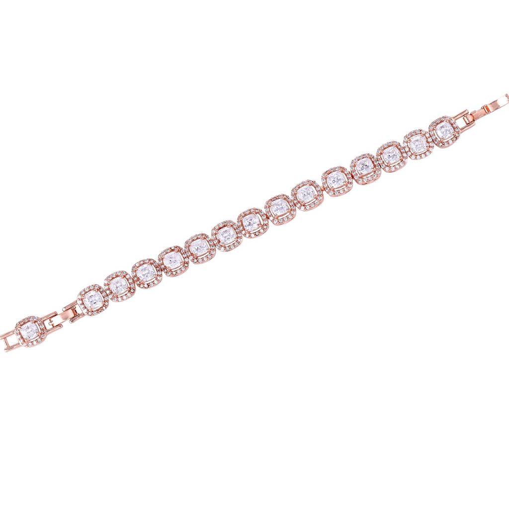 Estele Rosegold Plated Glistening White American Diamonds Charm Bracelet|Classic Jewelry For Modern Girls & Wo : AD-067-RGWEBR