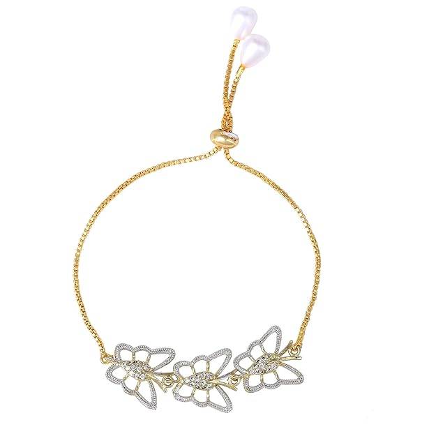 lry Combo Of Pendant Set For Women: Gold & Rhodium Plated Cz White Trendy & Luxurious Butterfly Desig : OSAKCOM013-2TNWEPDERBRFN