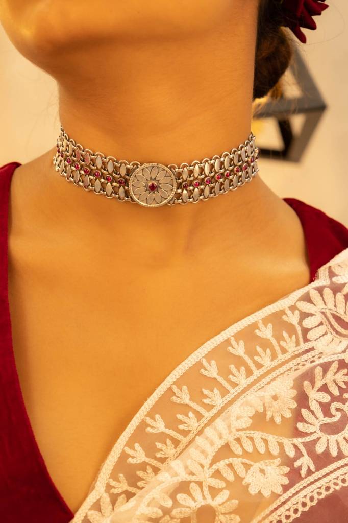 Mizoya Flower Motif Raani Jadau Choker : SN508040