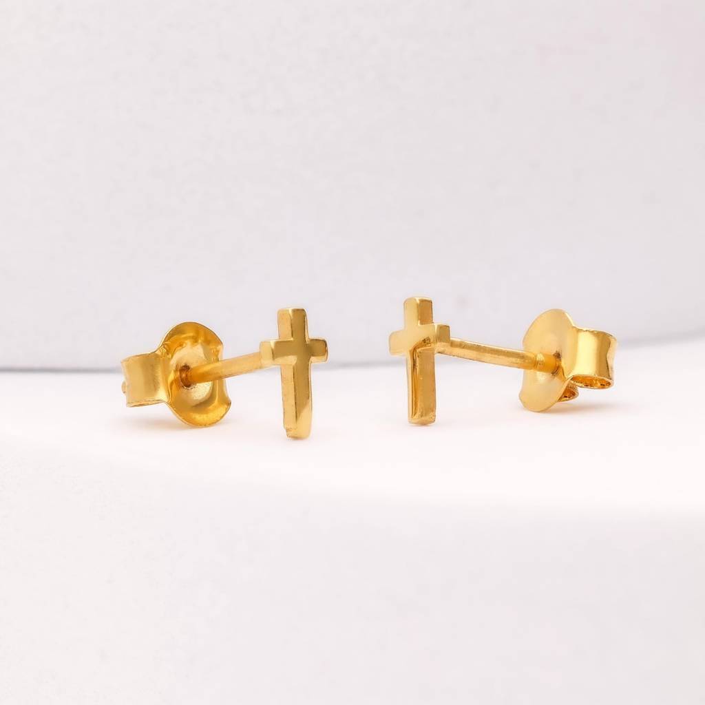 925 Silver Cross Stud Earrings | Gold Finish Faith Jewelry Gift For Women & Men : SE_000661